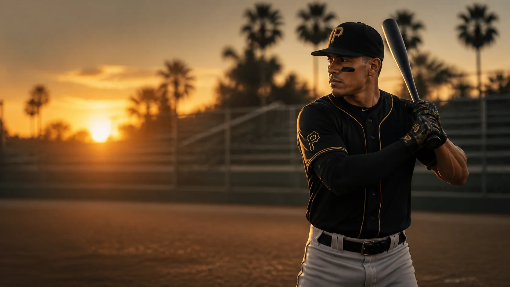 PALO baseball player at bat on a field at golden hour