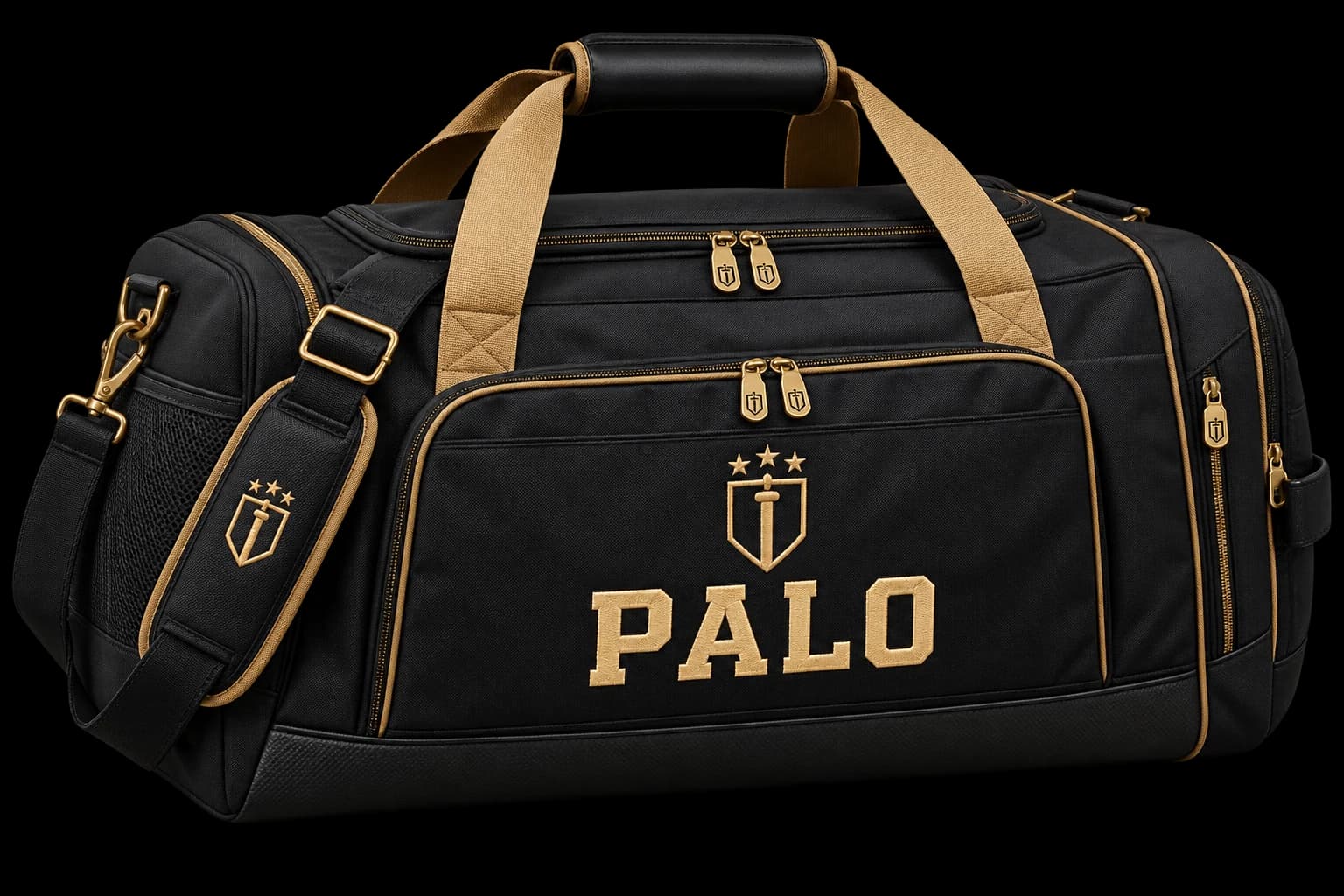 Black PALO equipment bag with antique-gold trim