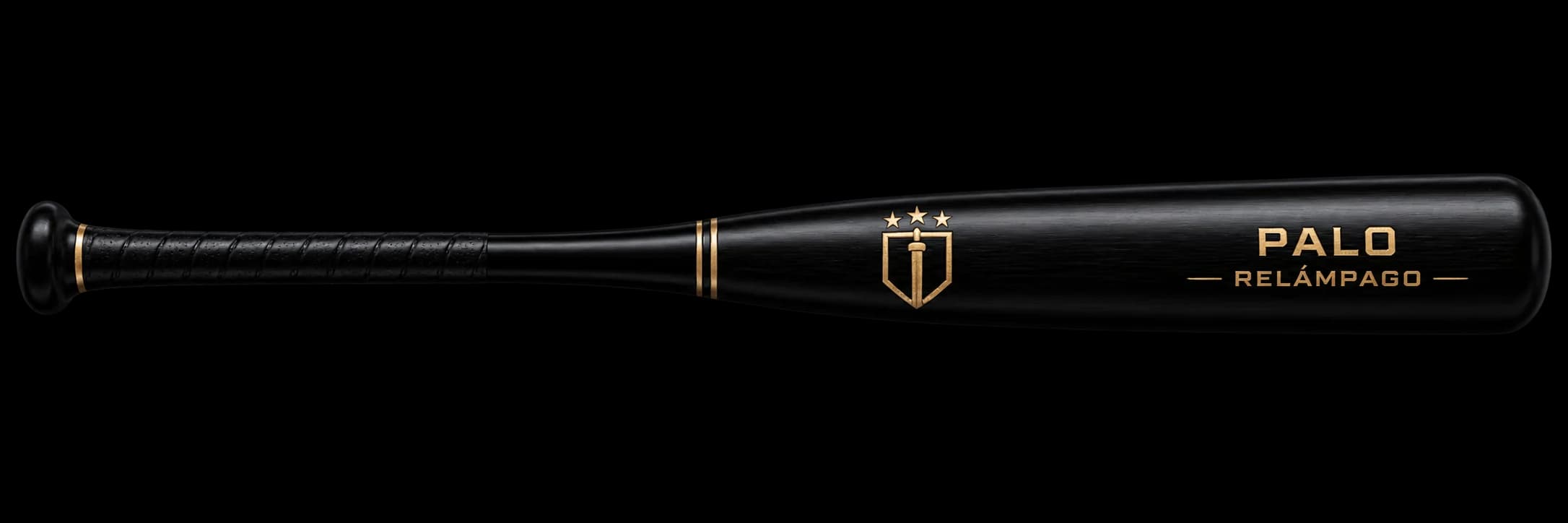 Satin-black PALO Relámpago baseball bat with gold markings